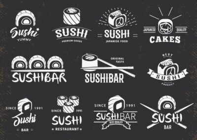 Free Vector | White traditional japanese food emblems set