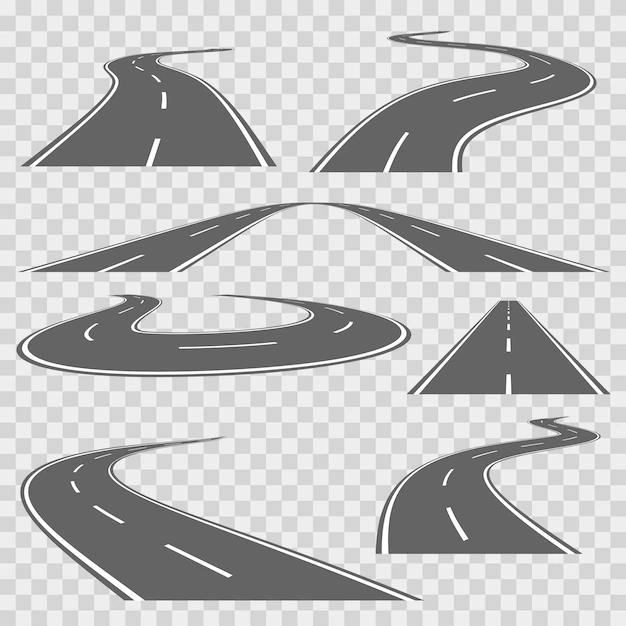 Free Vector | Winding curved road or highway with markings. direction road, curve road, highway road, road transportation illustration. vector set
