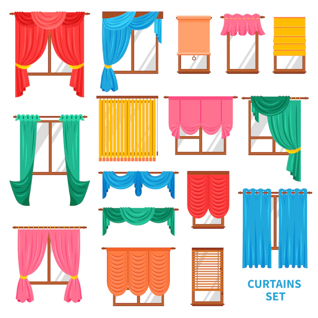 Free Vector | Window curtains and blinds set
