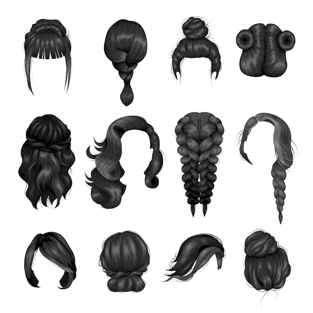 Free Vector | Women wigs hairstyle back icons set