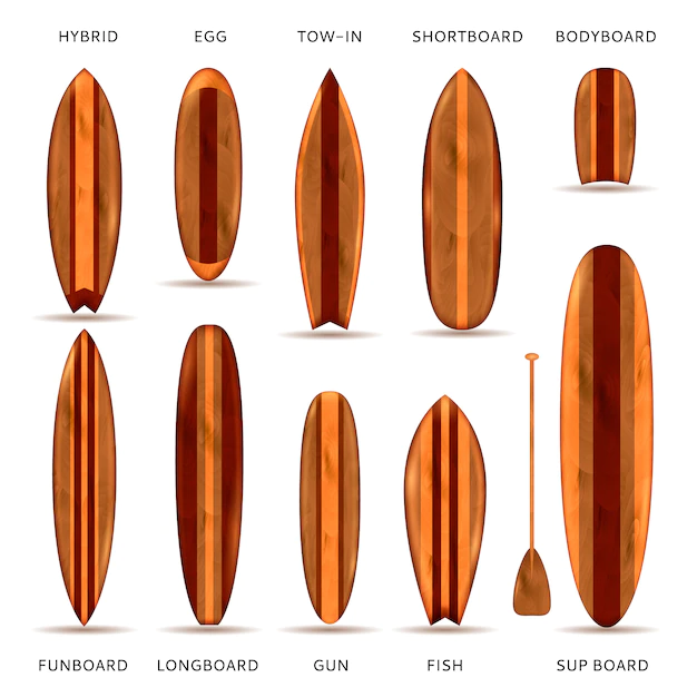 Free Vector | Wooden surfboards realistic set