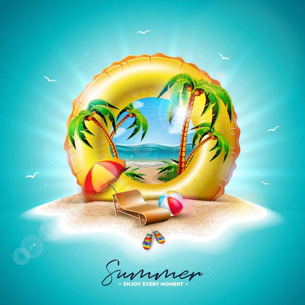 Free Vector | Yellow float and exotic palm trees