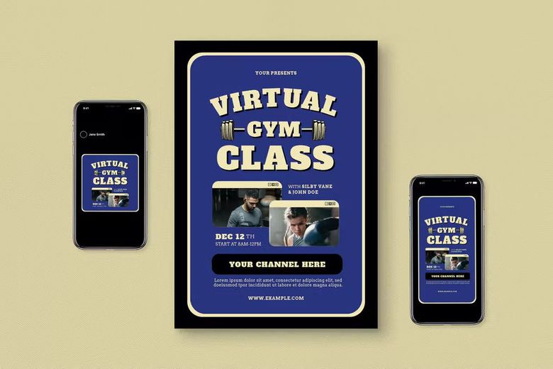 Virtual Gym Class Event Flyer Set free downlad