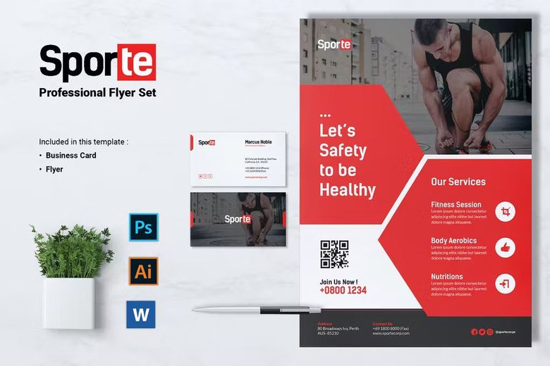 SPORTE Sport Fitness & Gym Flyer & Business Card free download