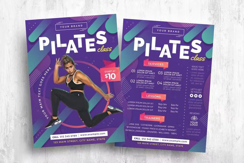 Pilates Gym Flyer & Brochure Templates free downlaod