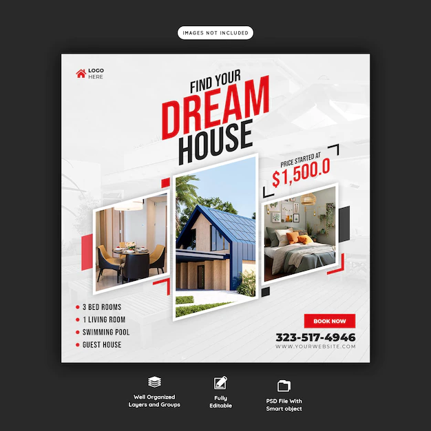 Free PSD | Real estate house property instagram post or social media banner template