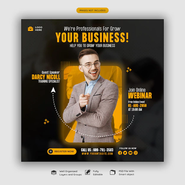 Free PSD | Digital marketing live webinar and corporate social media post template