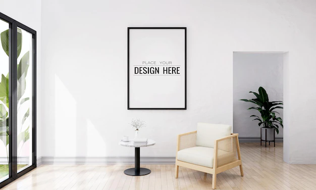Free PSD | Wall art or picture frame in living room mockup