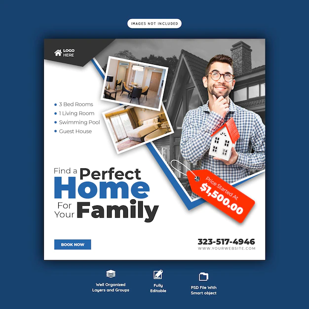 Free PSD | Real estate house property instagram post or social media banner template