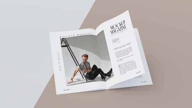 Free PSD | Top view on opened magazine design mockup