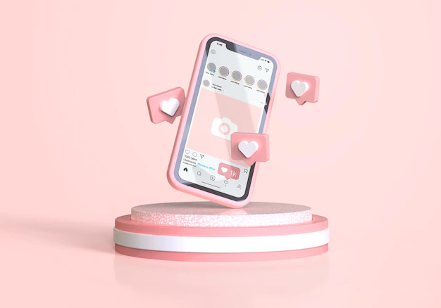 Free PSD | Instagram on pink mobile phone mockup