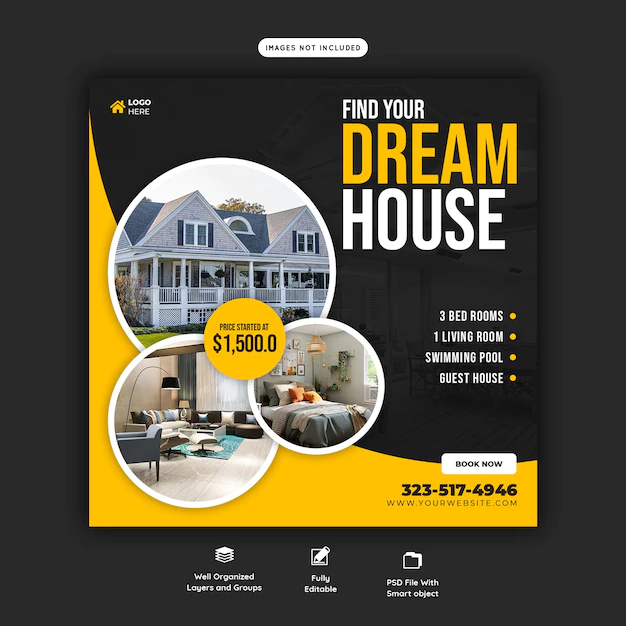 Free PSD | Real estate house property instagram post or social media banner template