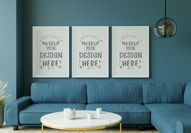 Free PSD | Poster frame in living room mockup