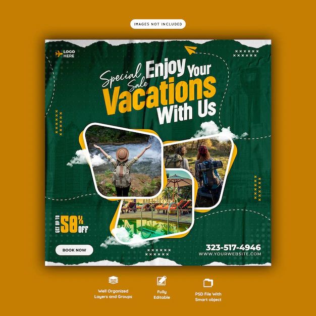 Free PSD | Travel and tourism instagram post or social media post template