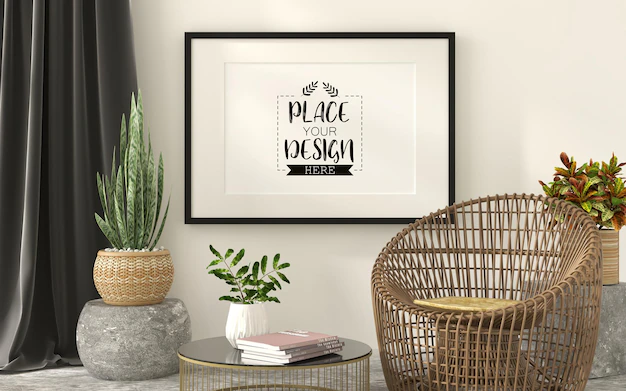 Free PSD | Poster frame in living room mockup
