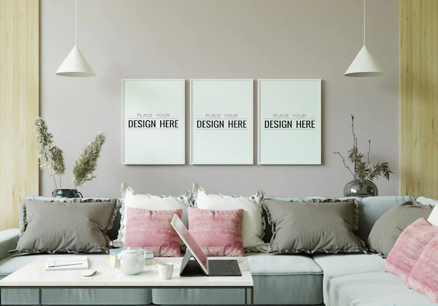 Free PSD | Poster frame in living room mockup