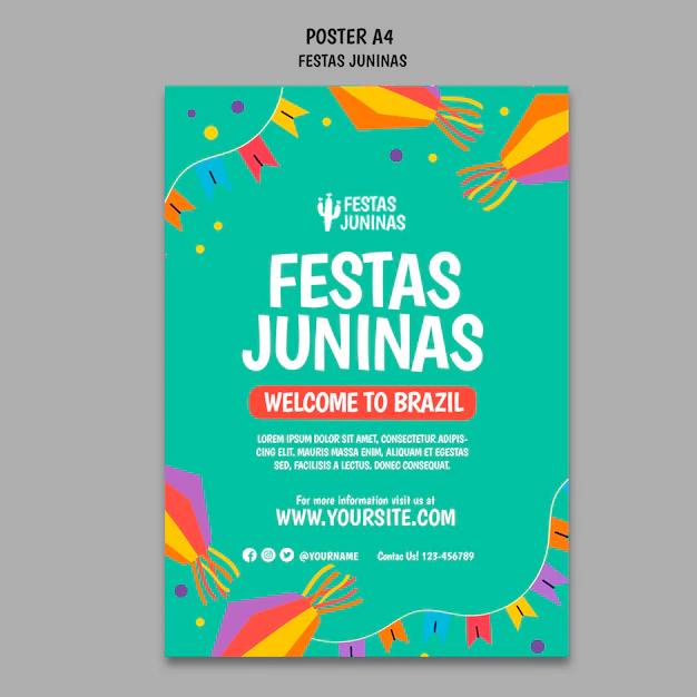 Free PSD | Flat design poster festas juninas template