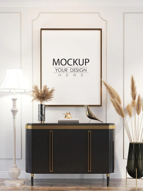 Free PSD | Poster frame in living room mockup