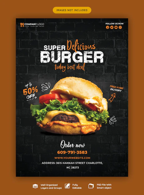 Free PSD | Delicious burger and food menu flyer template