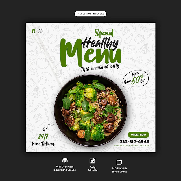 Free PSD | Food menu and restaurant social media banner template