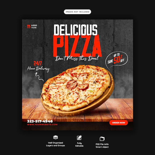 Free PSD | Food menu and delicious pizza social media banner template