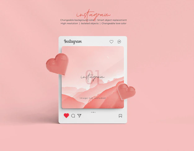 Free PSD | Instagram post mockup with 3d heart emoji isolated