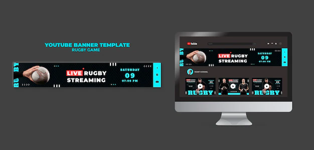 Free PSD | Rugby game youtube banner design template