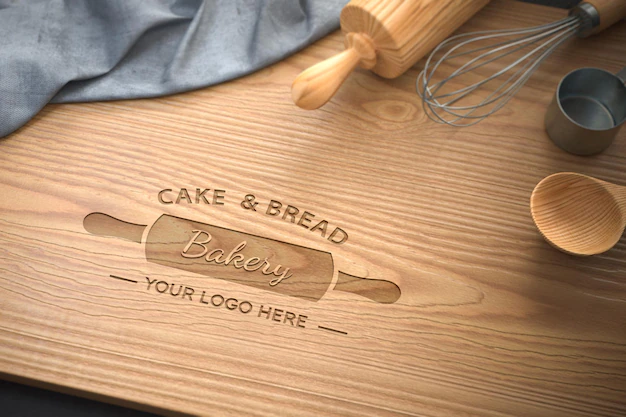Free PSD | Logo mockup on wooden cutting board