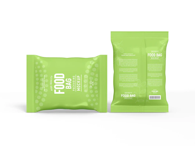 Free PSD | Glossy foil food bag packaging mockup