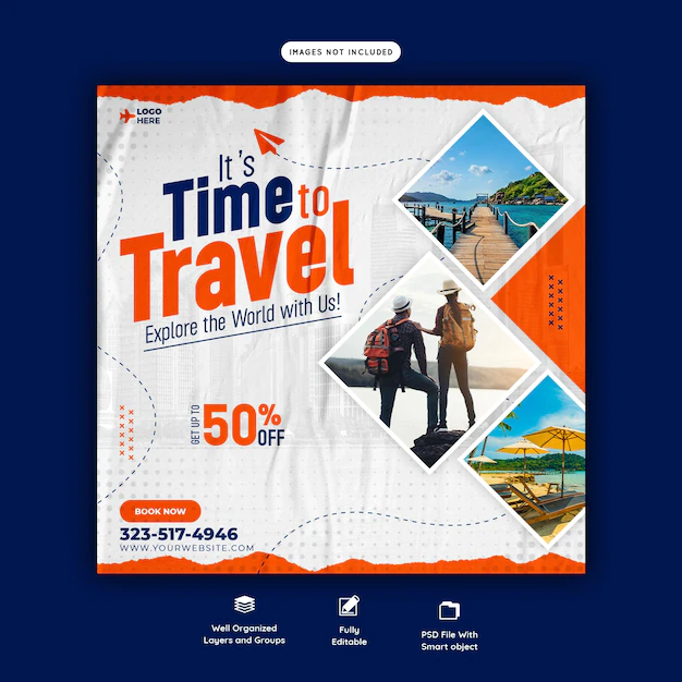 Free PSD | Travel and tourism instagram post or social media post template