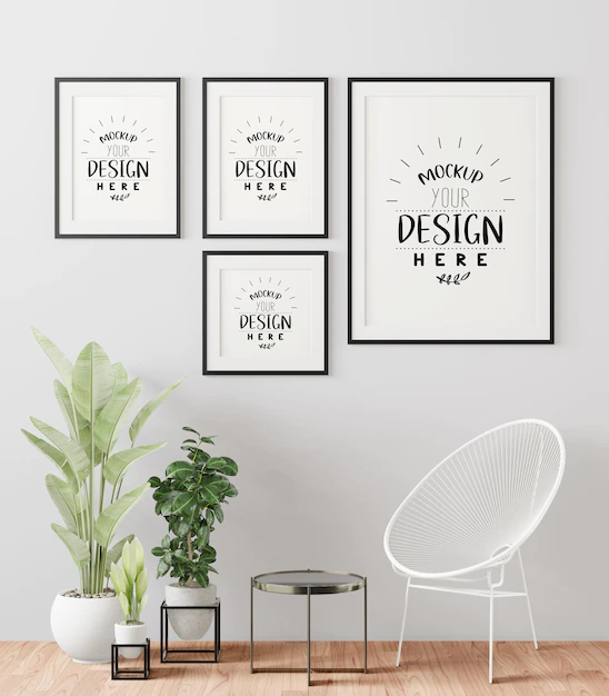 Free PSD | Poster frame in living room mockup