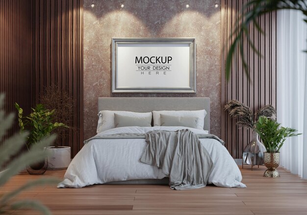 Free PSD | Poster frame mockup interior in a bedroom