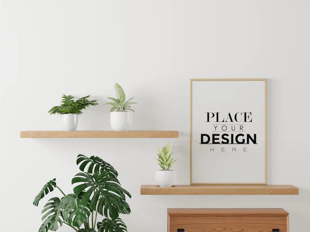 Free PSD | Poster frame in living room psd mockup