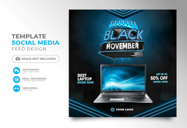 Free PSD | Social media post black friday 3d render template design for marketing campaign black november
