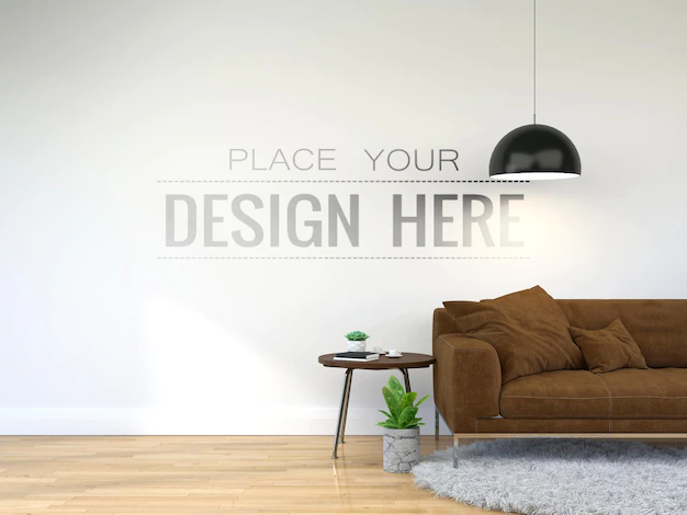 Free PSD | Modern living room interior wall mockup