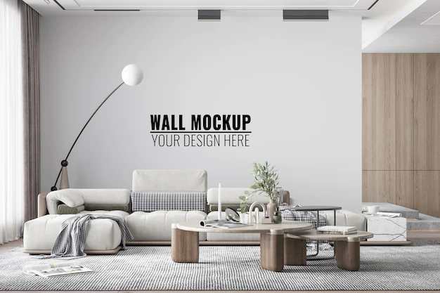 Free PSD | Interior modern living room wall mockup