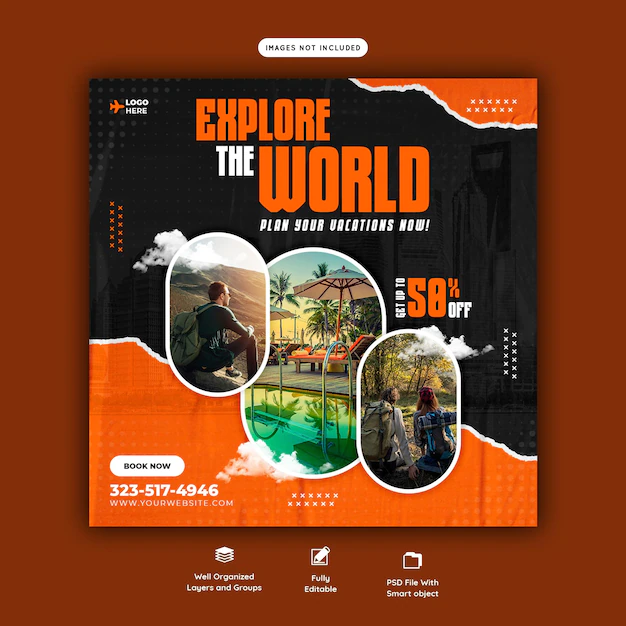 Free PSD | Travel and tourism instagram post or social media post template