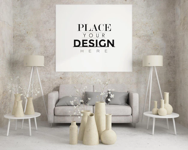 Free PSD | Wall art or picture frame in living room mockup