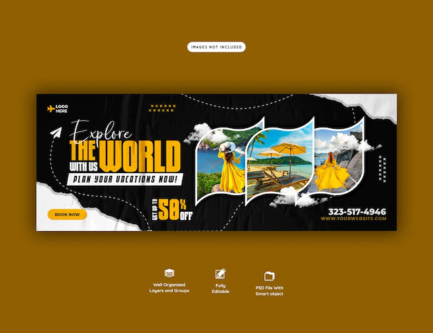 Free PSD | Travel and tourism facebook cover template