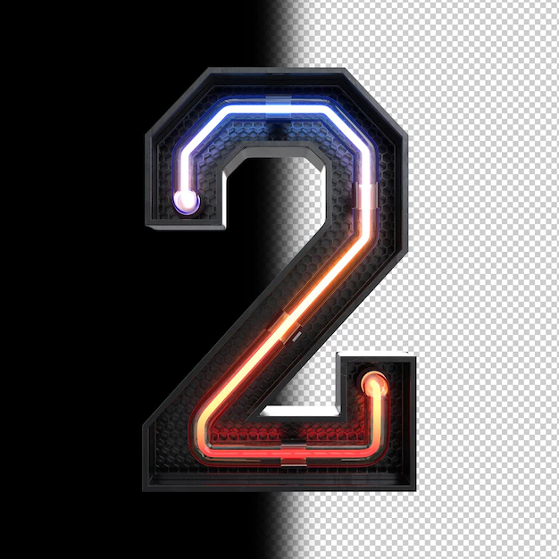 Free PSD | Number 2 made from neon light