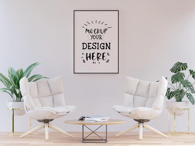 Free PSD | Poster frame in living room psd mockup