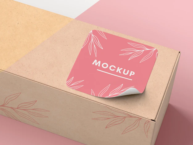 Free PSD | Cardboard box with sticker mock up