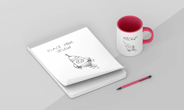 Free PSD | Custom mug mock-up with notepad