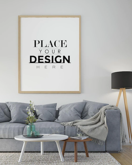 Free PSD | Poster frame in living room  mockup