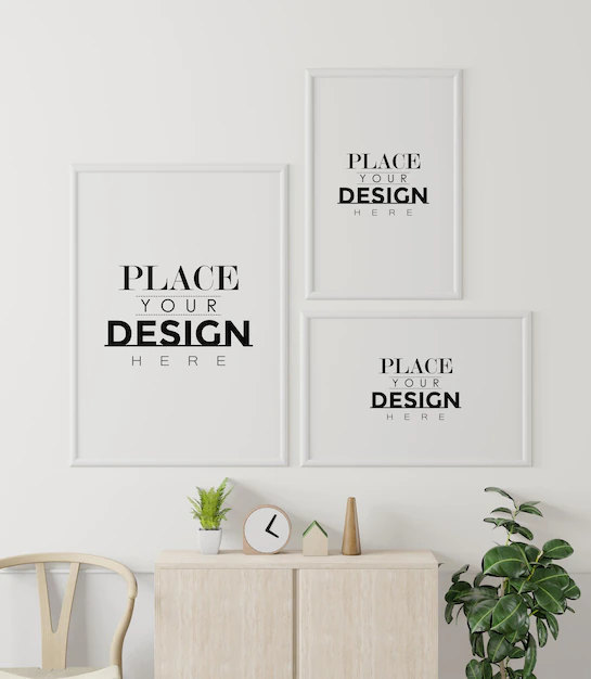 Free PSD | Poster frame in living room psd mockup