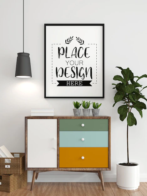 Free PSD | Poster frame in living room mockup