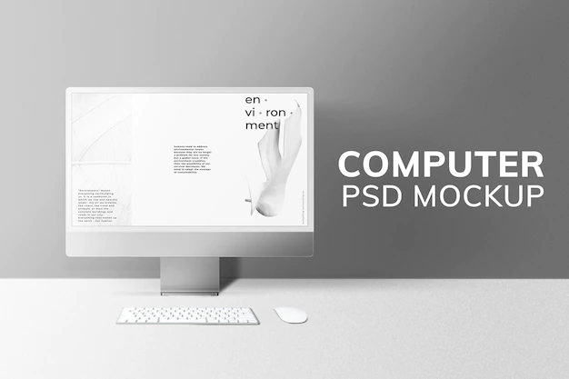 Free PSD | Computer desktop screen mockup psd gray digital device minimal style