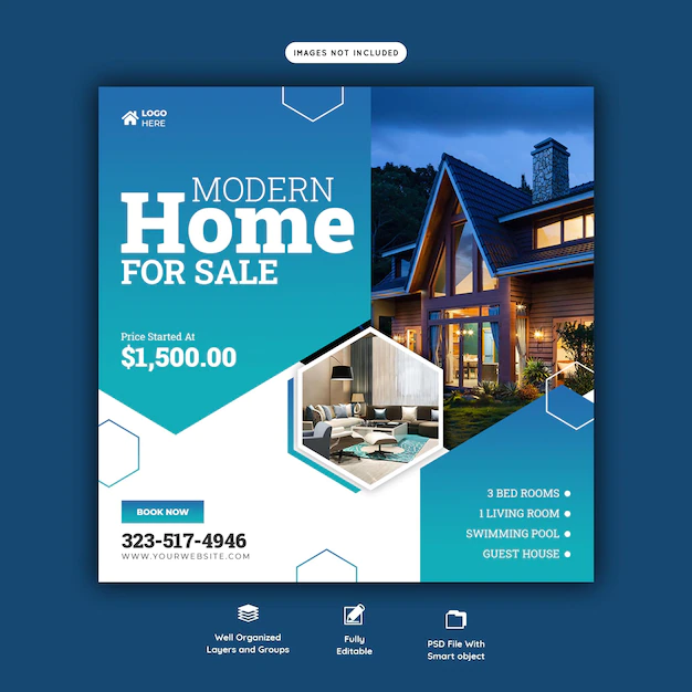 Free PSD | Real estate house property instagram post or social media banner template