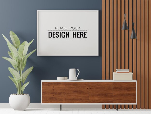 Free PSD | Poster frame in living room psd mockup