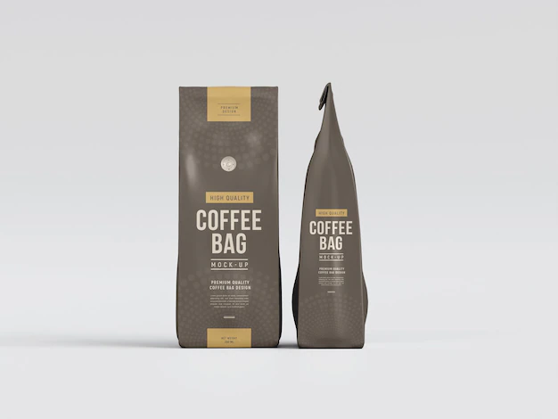 Free PSD | Foil coffee bag packaging mockup